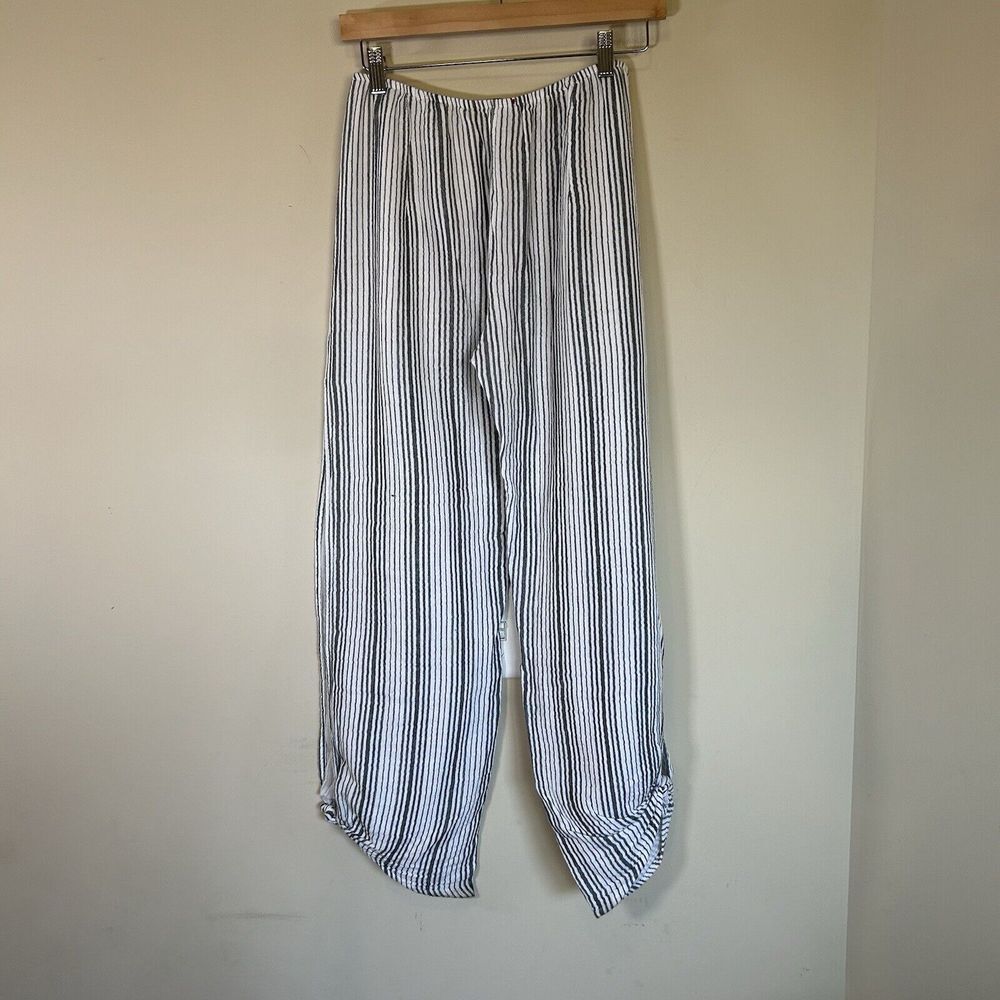 Stark X Wide Legged Side Slit White & Blue Striped Pants Women's XS USA Cotton